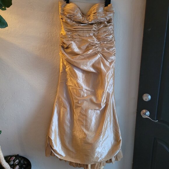 Lenovia Strapless Gold Ruched Gown size XL - Picture 1 of 9